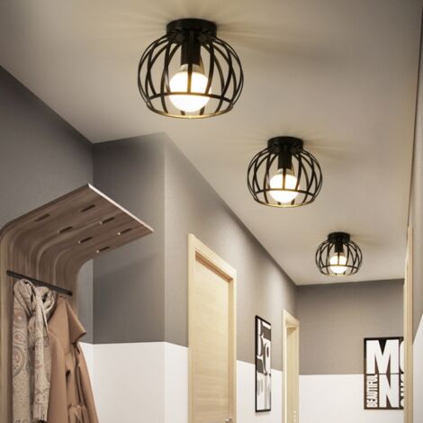 Plafonnier Industrielle E27 Lampe de Plafond en Métal Cage Éclairage pour Salon Chambre Bar Noir
