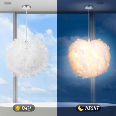 Lustre Suspension Moderne Suspension Luminaire Abat-Jour en Plume Lustre Blanch Ø24CM E27 pour Salon Chambre Bureau - 1Pcs