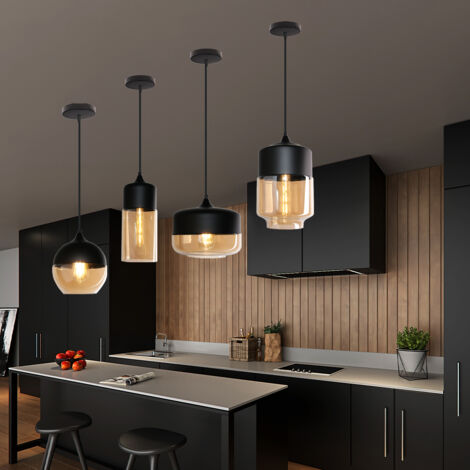 NETTLIFE Suspension Vintage Noir et Or 4 flammes E27 Métal Diam.100CM