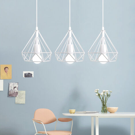 Suspension Luminaire Moderne 3 Lampes Lustre Abat-jour en Métal Plafonnier E27 pour Salon Cuisine Chambre - Blanc