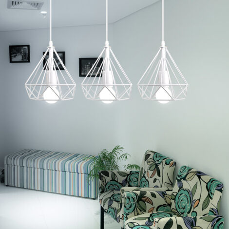 Suspension Luminaire Moderne 3 Lampes Lustre Abat-jour en Métal Plafonnier E27 pour Salon Cuisine Chambre - Blanc