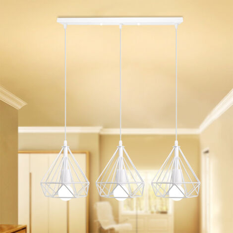 Suspension Luminaire Moderne 3 Lampes Lustre Abat-jour en Métal Plafonnier E27 pour Salon Cuisine Chambre - Blanc