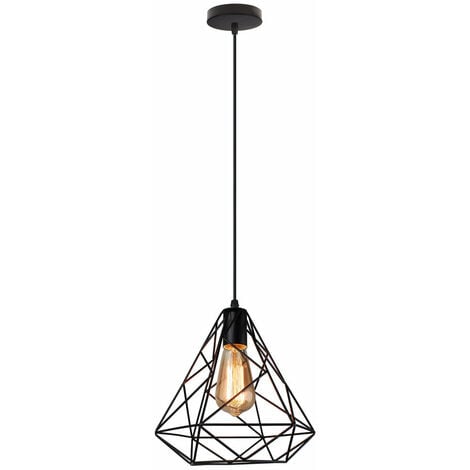 E27 Suspension Luminaire Industriel Rétro Lampe Suspension en Métal Éclairage de Plafond Noir - 1Pcs