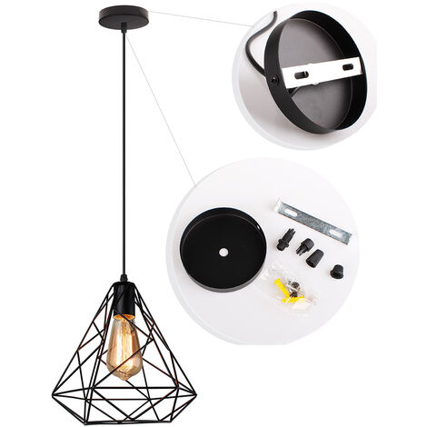 E27 Suspension Luminaire Industriel Rétro Lampe Suspension en Métal Éclairage de Plafond Noir - 1Pcs