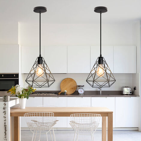 E27 Suspension Luminaire Industriel Rétro Lampe Suspension en Métal Éclairage de Plafond Noir - 1Pcs