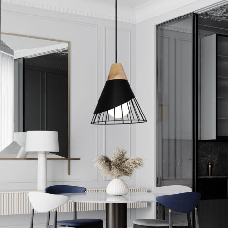 Lot de 3 Lustre Suspension en Forme Badminton en Métal E27 pour Chambre Bar Noir