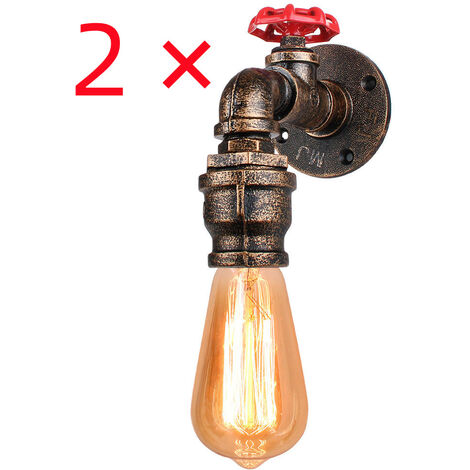 2pcs Applique Murale Style de Conduite d'eau Luminaire E27 Métal Lampe Industriel Rétro pour Salon Chambre Loft Bar - Rouille - Rouillé