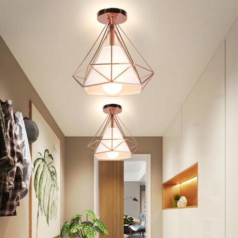 E27 Plafonnier Moderne Lampe de Plafond Abat-jour Diamant en Métal Tissu Suspension Luminaire Créatif Ø25CM Noir - 1Pcs