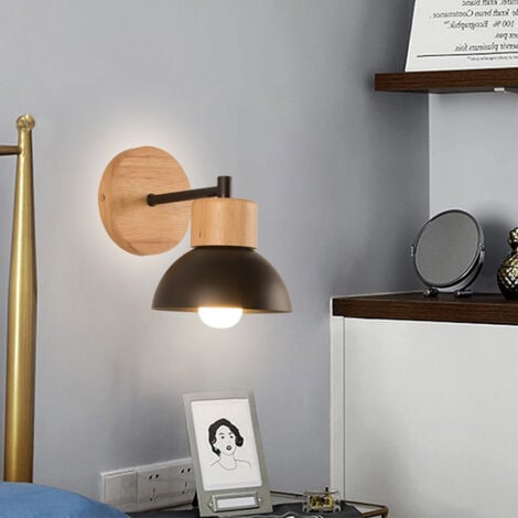 E27 Rétro Intérieur Applique Murale Métal Bois Lampe Murale pour Chambre Salon Couloir Ø15cm