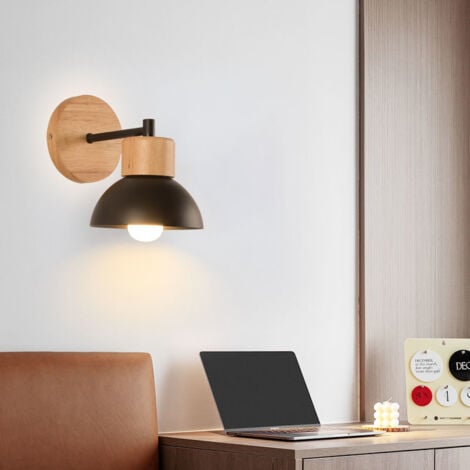 E27 Rétro Intérieur Applique Murale Métal Bois Lampe Murale pour Chambre Salon Couloir Ø15cm