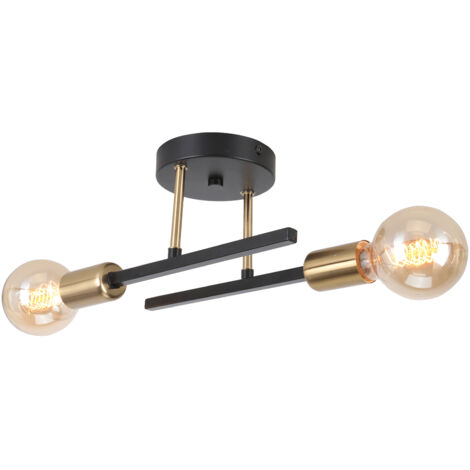 Wottes – Plafonnier moderne 2 luminaires industriels en métal noir – Semi-encastré E27 – Surface d'éclairage 5 à 25㎡ – Puissance 60W