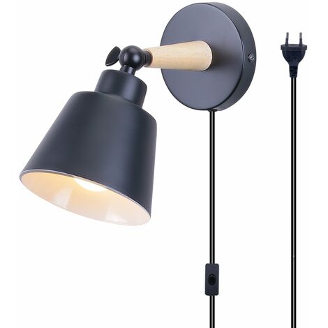 Applique Murale Rétro Industriel E27 Lampe Murale Avec Interrupteur Marche Et Prise Éclairage Murale en Métal Ø12CM Noir - 1Pcs (1/5)