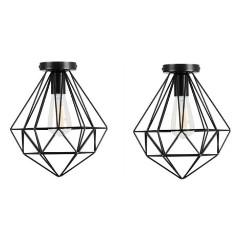 Lampe de Plafond Moderne Plafonnier Cage en Diamant E27 Noir Ø25,5CM pour Chambre Salon Couloir - 2PCS