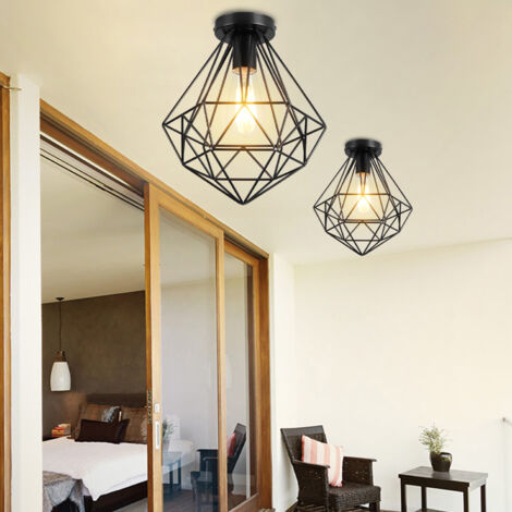 Lampe de Plafond Moderne Plafonnier Cage en Diamant E27 Noir Ø25,5CM pour Chambre Salon Couloir - 2PCS