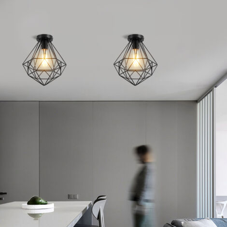 Lampe de Plafond Moderne Plafonnier Cage en Diamant E27 Noir Ø25,5CM pour Chambre Salon Couloir - 2PCS