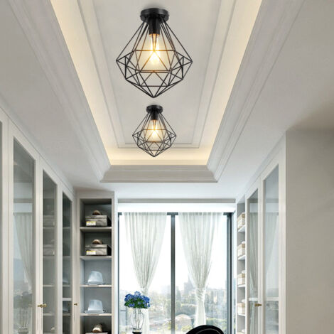 Lampe de Plafond Moderne Plafonnier Cage en Diamant E27 Noir Ø25,5CM pour Chambre Salon Couloir - 2PCS