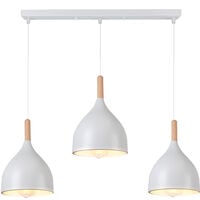 Suspension Luminaire de Salon Lustre en Bois Métal Lampe Plafonnier Industriel pour Chambre Cuisine - Blanc