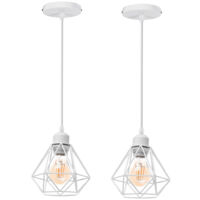 E27 Lampe Suspension Vintage Industrielle Luminaire Suspension Cage Éclairage de Plafond en Métal Blanc Ø16CM - 2Pcs