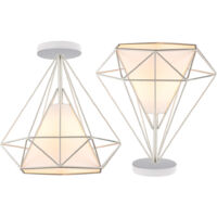 E27 Plafonnier Moderne Lampe de Plafond Abat-jour Diamant en Métal Tissu Suspension Luminaire Créatif Ø25CM Blanc - 2Pcs