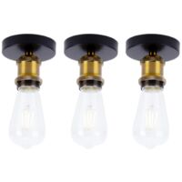 Suspension Luminaire Industriel Rétro Lustre Plafonnier en Métal Lampe à Suspension Laiton E27 Ø5CM - 3Pcs