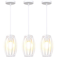Lustre Suspension Industriel E27 Luminaire Plafonnier Cage Métal Blanc Lampe à Suspension Créatif Ø15CM - 3Pcs