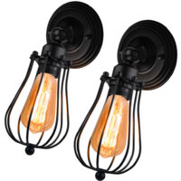Applique Murale Industrielle Lampe Murale Interieur Cage Lumière Murale Réglable E27 Ø12CM pour Salon Chambre Bar Noir - 2Pcs
