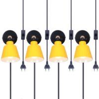 Lot de 4 Applique Murale Rétro Industriel E27 Lampe Murale Avec Interrupteur Marche Et Prise Éclairage Murale en Métal Ø12CM Jaune