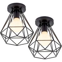 Plafonnier Industriel en Forme Diamant Suspension de Plafond Vintage E27 pour Chambre Salon Bar Café Ø20CM Noir - 2Pcs