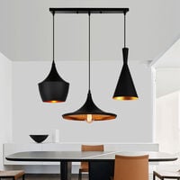 3 lumières Suspension Industriel Rétro Luminaire E27 Métal Lustre pour Cuisine Chambre Bar Noir