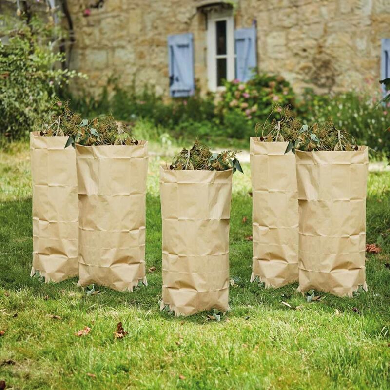Sacs Poubelle En Papier Kraft 240L - Compostables, Résistants à L'humidité, Pour Déchets Verts Et Organiques
