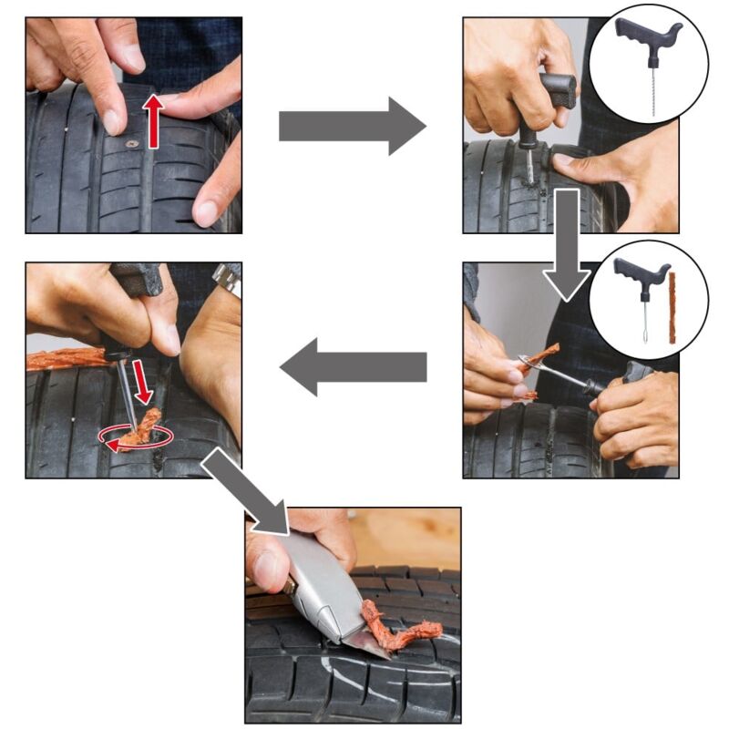 Kit réparation pneus tubeless outils 5 mèches colle pas cher