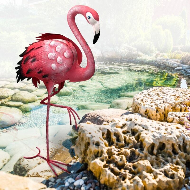 XFORT® Décoration de jardin en métal en forme de flamant rose décoration de jardin pour la maison ou le jardin. peinte à la main résistante aux intempéries 