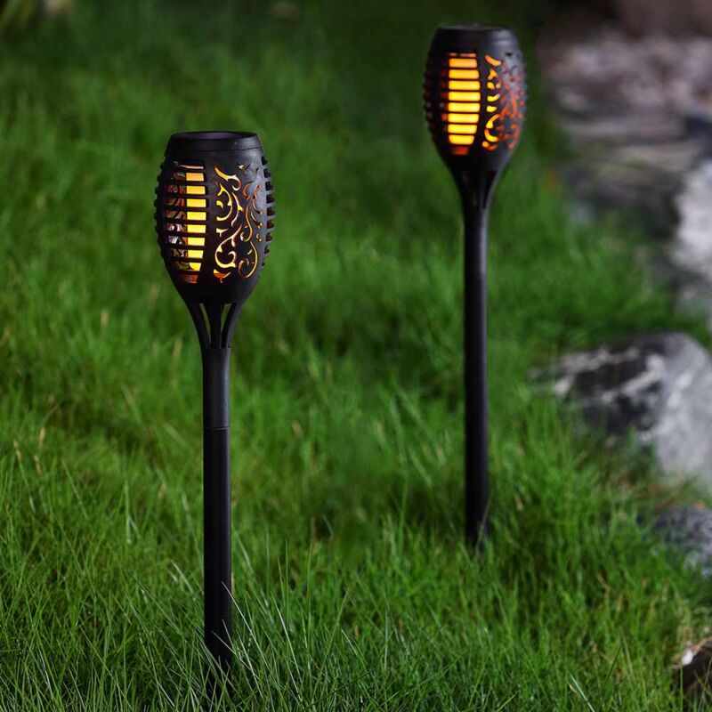 Moxled Lot 4 Lampes Solaires Flamme 33 LED - Torche Extérieure Étanchée IP65 Pour Jardin Et Patio