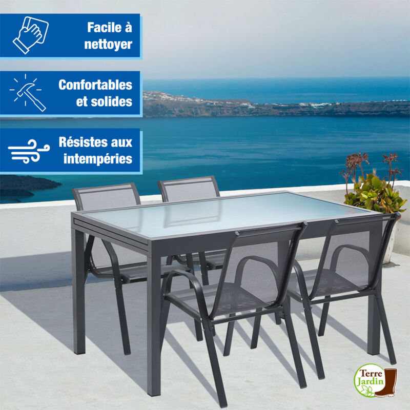 IDMarket Lot De 6 Chaises Jardin LYMA Métal Textilène Empilables Bleu Canard