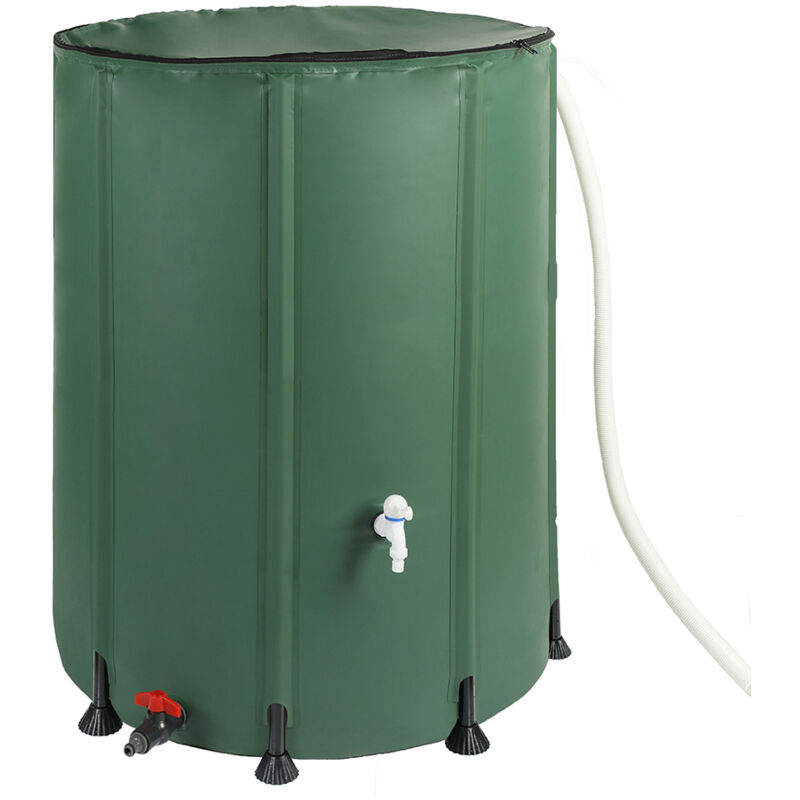 Récupérateur D'Eau De Pluie Pliable 500 L – Citerne Souple PVC Avec Robinet, Couvercle Zippé Et Déversoir
