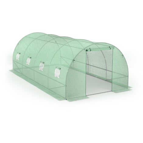 Terre Jardin – Serre tunnel 3 x 6 m – 18 m² – Bâche renforcée anti-UV 140 g/m² – 4 fenêtres avec moustiquaire – Porte zippée