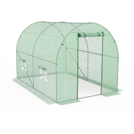 Terre Jardin – Serre tunnel 2 x 3 m² – Bâche polyéthylène 140 g/m² anti-UV – 2 fenêtres avec moustiquaire – Porte zippée 80 x 180 cm