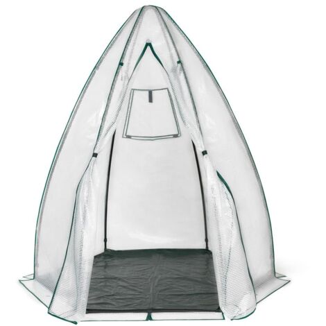 Terre Jardin – Serre de jardin polycarbonate forme dôme tipi – Hauteur 180 cm – Diamètre 160 cm – Bâche transparente avec porte zippée et fenêtre d'aération