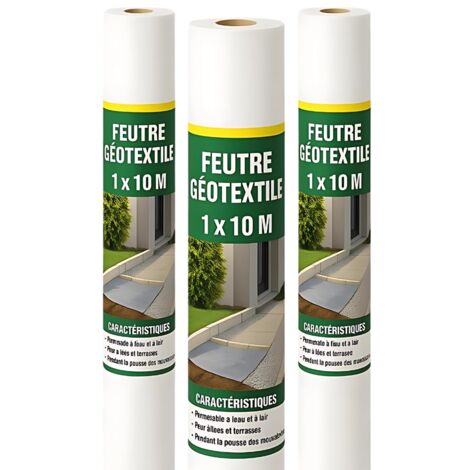 Terre Jardin – Rouleau géotextile 1 x 10 m 150g/m² – Polypropylène recyclé non tissé – Drainage optimal – Lot de 3 rouleaux pour paillage plantes
