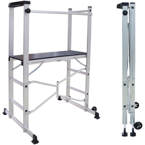 Echafaudage Pliable roulant Multifonction - Hauteur travail 3 m - Echafaudage domestique - Planche en bois