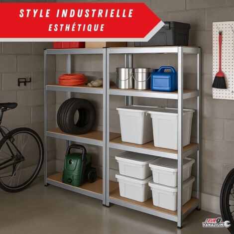 EURO VANADIUM - Etagère pour charges lourdes, 160 x160 cm, Capacité 640 kg - Etagère de rangement Modulable - 30 cm - Gris