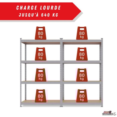 EURO VANADIUM - Etagère pour charges lourdes, 160 x160 cm, Capacité 640 kg - Etagère de rangement Modulable - 30 cm - Gris