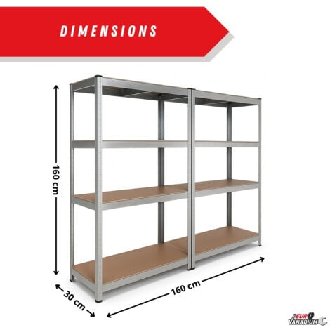 EURO VANADIUM - Etagère pour charges lourdes, 160 x160 cm, Capacité 640 kg - Etagère de rangement Modulable - 30 cm - Gris