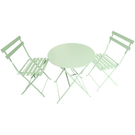 Ensemble de bistrot pliable Laly - Table ronde et 2 chaises pour jardin ou terrasse - - Vert pastel (1/2)