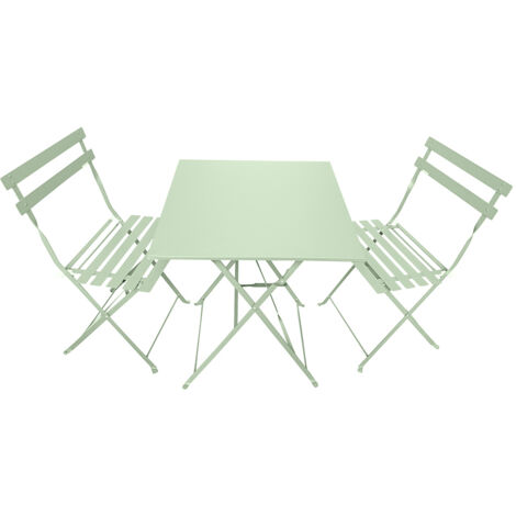 Ensemble de jardin pliable Madalena - Table de bistrot carrée et 2 chaises pour balcon ou terrasse -  - Vert pastel