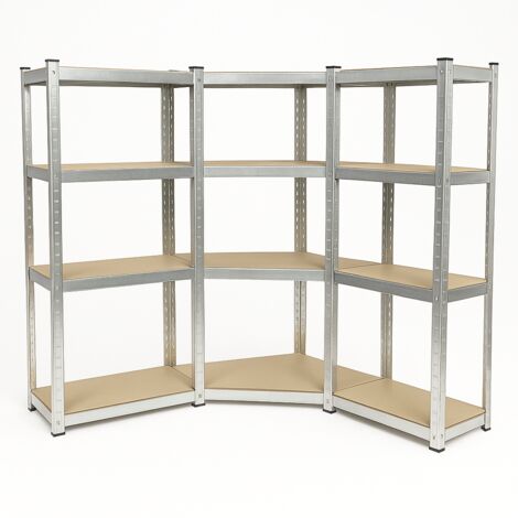 Euro Vanadium – Étagère d'angle 4 niveaux 150 cm – Acier galvanisé et MDF – Charge 130 kg par étagère – Design modulable pour rangement optimisé