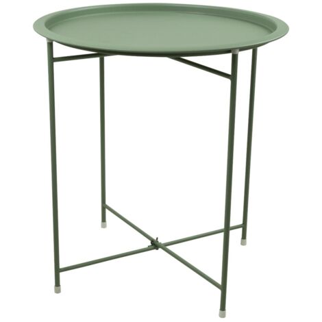 Terre Jardin – Table d'appoint ronde métal Ø 41,5 cm – Pliante et légère – Embouts en silicone pour stabilité – Vert pastel (1/4)
