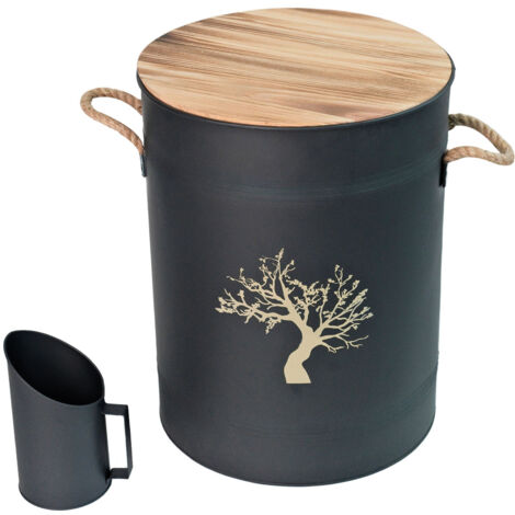Réservoir à granulés de bois en acier noir 51 L avec pelle et tamis