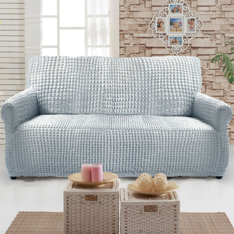 Facilitys – Housse extensible pour canapé 3 places – 98% polyester – Couleur gris – Dimensions L. 210-260 cm x P. 70-80 cm