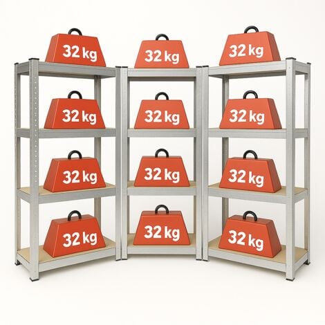 Triple étagère d'angle 4 niveaux - 150 x 140 - charge max 1560 kg - 30 cm - Bois